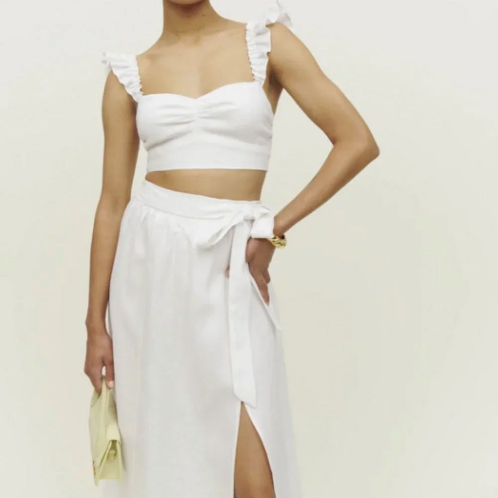 Reformation Pam Linen Two Piece in White Size 2